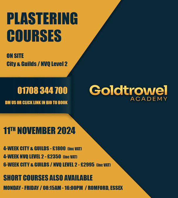 NVQ Level 2 / City & Guilds Plastering Courses - Monday 11th November 