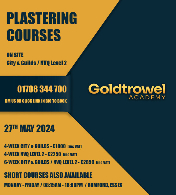 NVQ Level 2 / City & Guilds Plastering Courses - Next Monday 27th May